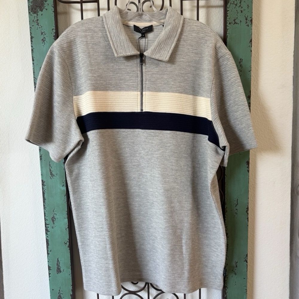 Ted Baker Gray and Cream Polo Shirt Classic Design - Picture 2 of 8